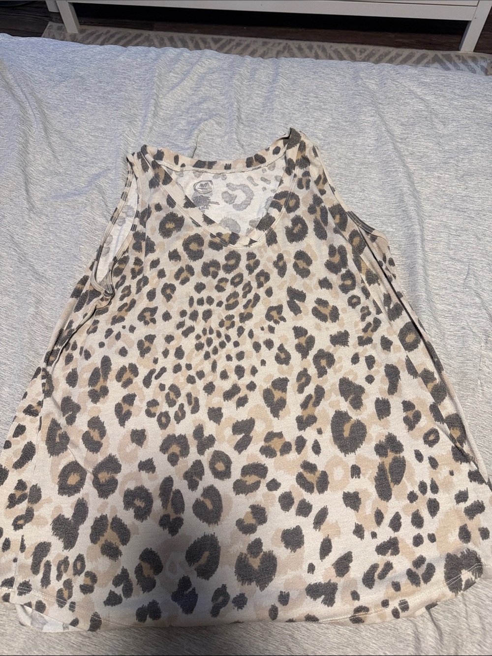 Leopard Print V-Neck Tank Top - Beige/Black